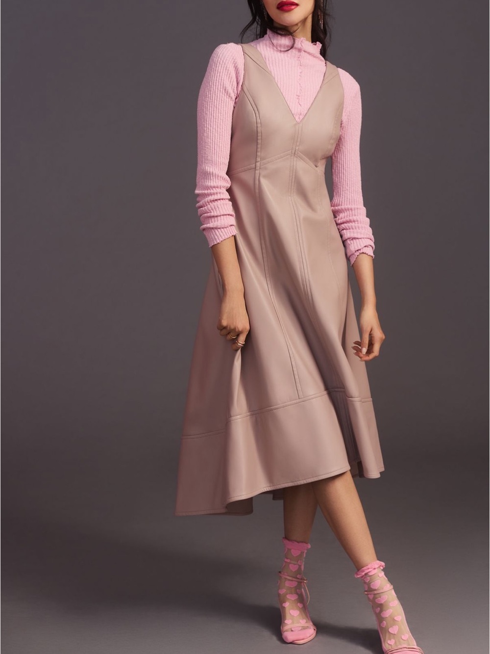 Anthropologie Maeve Faux Leather Midi Dress in Mauve Pink - 10P